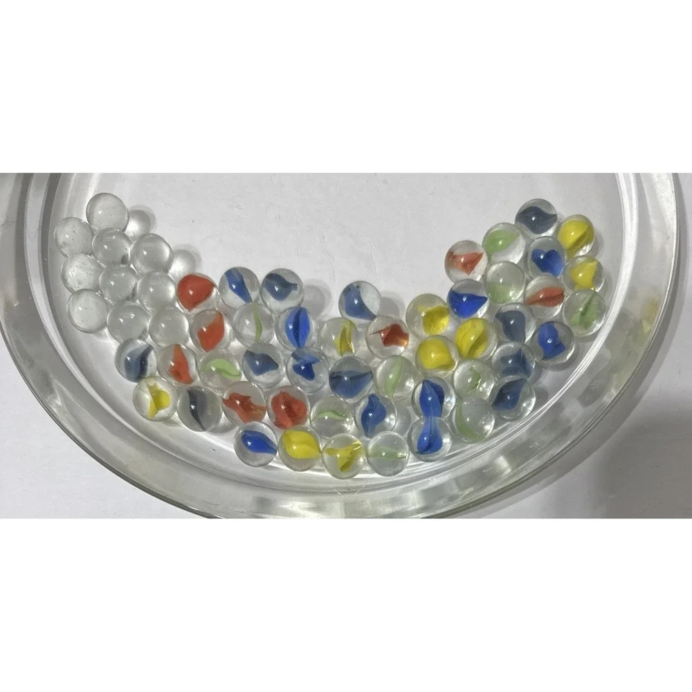 Banana Cats Eye Marble Peewee Mini Marble Mixed LOT of 57 Clear & Multi Colored